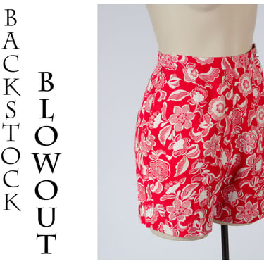4 Day Backstock SALE - XS - Vintage 1950s Red Floral Shorts  - Item #04 
