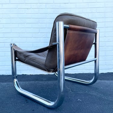 Arne Norell Leather and Chrome Safari Chair 