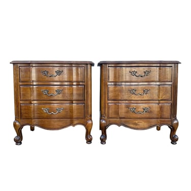 Set of 2 Provincial Nightstands with 3 Drawers by Thomasville FREE SHIPPING - Vintage Wood French Country End Tables Pair 