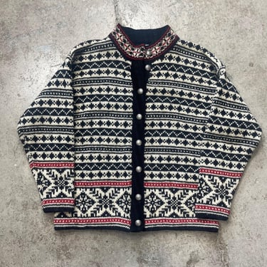 Vintage LL Bean Norwegian Fair Isle Wool Cardigan Sweater Women's Medium Made in USA 