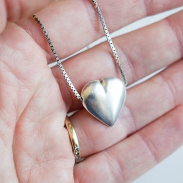 Vintage Sterling Silver Puffy Heart Necklace | Charm | Pendant 