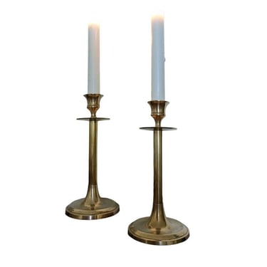 Vintage Brass Candlesticks / Pair of Brass Candle Holders / Mid Century Polished Solid Brass Candlestick Set of 2 / Minimalist Brass Decor 