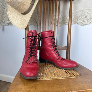 Vintage Western Leather Ropers Lace Up Boots by Justin Women’s 9B 