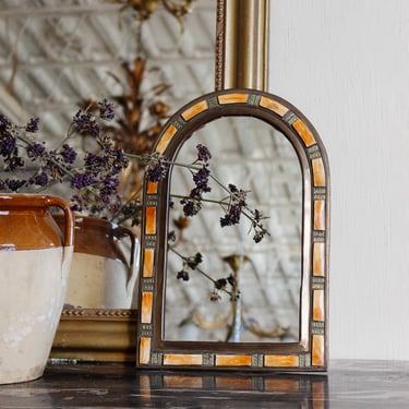 vintage Moroccan arched camel bone mirror