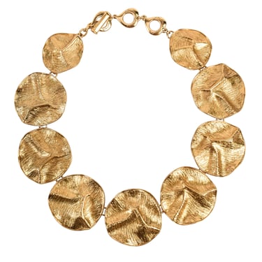 Yves Saint Laurent Vintage Phenomenal Golden Crinkled Disc Statement Necklace