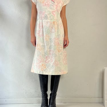 80s 'Manhattan Plaza' Floral Print Midi Dress / Medium 
