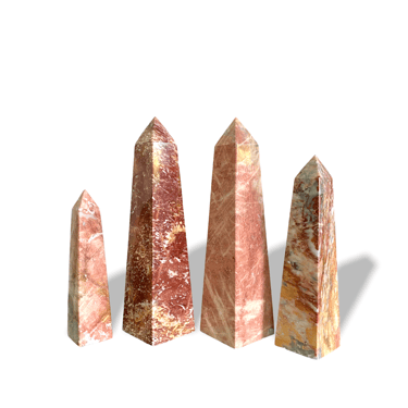 Grouping of Four Vintage Pink Marble Obelisks