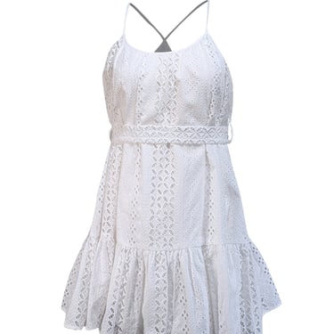 Paolita - White Eyelet Ruffled Mini Dress Sz S