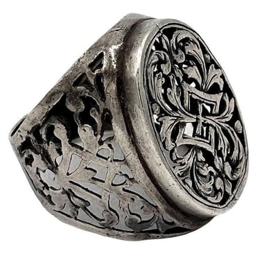 925 Sterling Scrollwork Tang Grass Pattern Victorian Statement Ring Size 10 