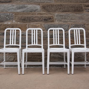 Set of Four 4 EMECO 1006 NAVY CHAIR White Aluminum Metal Side Dining Mid-Century Modern Bauhaus eames knoll era 