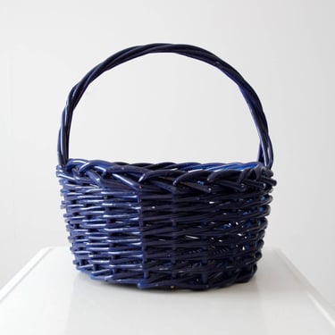 vintage handle basket, large blue bentwood basket 