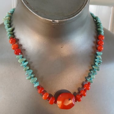 Vintage Turquoise/ Coral 4 PC Set / Artisan Made / Silver findings 