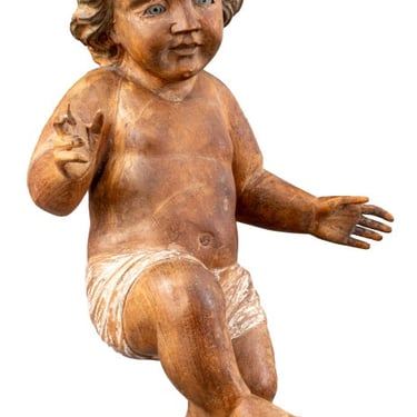 Polychrome Carved Wood Infant Jesus Sculpture