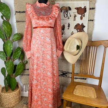 Vintage 70s Empire Waist Peach Floral Prairie Dress / | Desert Cactus  Vintage - Portland, OR | ATTIC