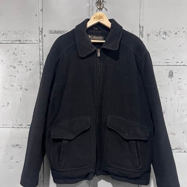 Vintage 2000s Black Columbia Bomber Wool zip up Jacket Size Large Flannel lined 