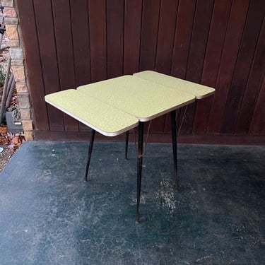 1950s Petite Apartment Dinette Kitchen Table Vintage Atomic Mid-Century Yellow Formica Authentic Small Folding Double Leaf 