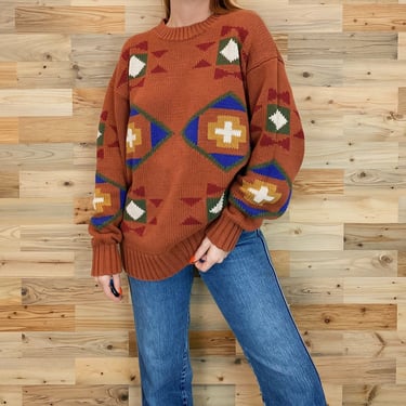 Vintage Terracotta Chunky Knit Pullover Sweater 