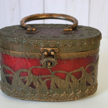 Vintage 40s 1950's Walborg Copper Rootbeer Amber Lucite Metal Box Handbag Purse Evening Hong Kong 