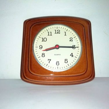 Vintage Wall Clock/ Ceramic Wall Clock/ Quartz Germany Clock/ Brown Ceramic Clock/Wall Decor/ 70s 