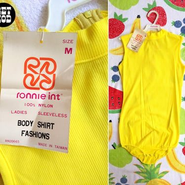 DEADSTOCK Vintage 70s Bright Yellow Ribbed Sleeveless Bodysuit by Ronnie 