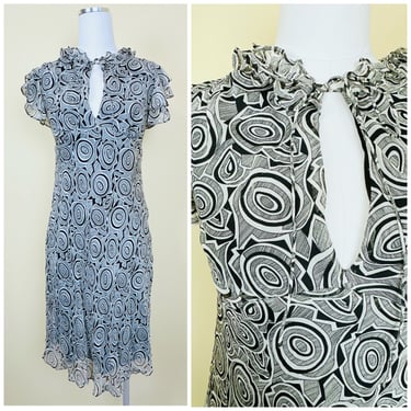 1990s Vintage Diane Von Furstenberg Silk Dress / 90s / Nineties Ruffled Bias Cut Swirl Dress / Small / Size 6 