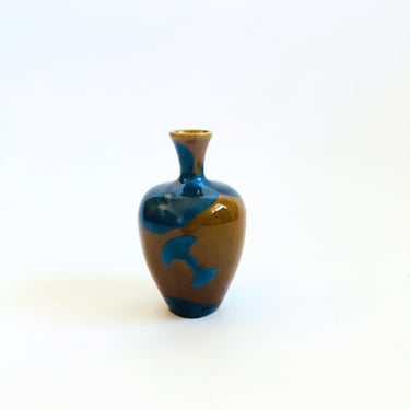 Ochre and Blue Crystalline Pottery Bud Vase 