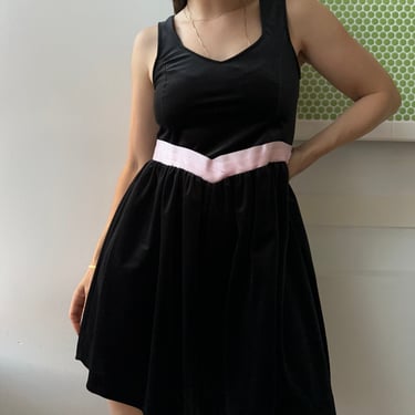 Black Velvet Dress With Pink Waist Detail