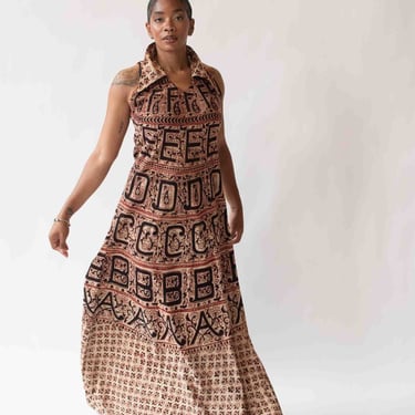 1970s Alphabet Print Indian Cotton Dress 