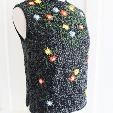 1960's - Sequin Shell - Sweater - Mid Century Modern - Beaded - Marked size 34 - Small 