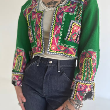 60s Green Felt and Embroidered Jacket
