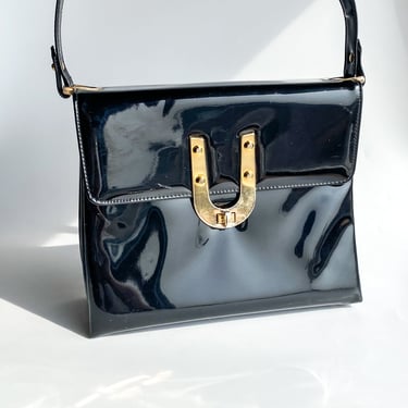 1960s Black with Gold Horseshoe Handbag