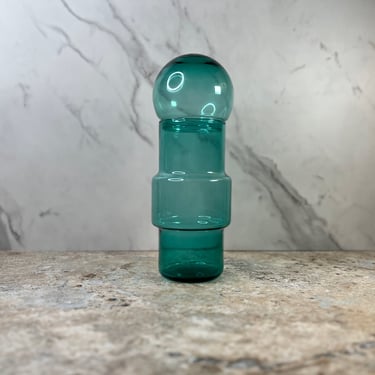 Handcrafted Scandinavian Teal Glass Apothecary Jar - Unique Bubble Lid Design 