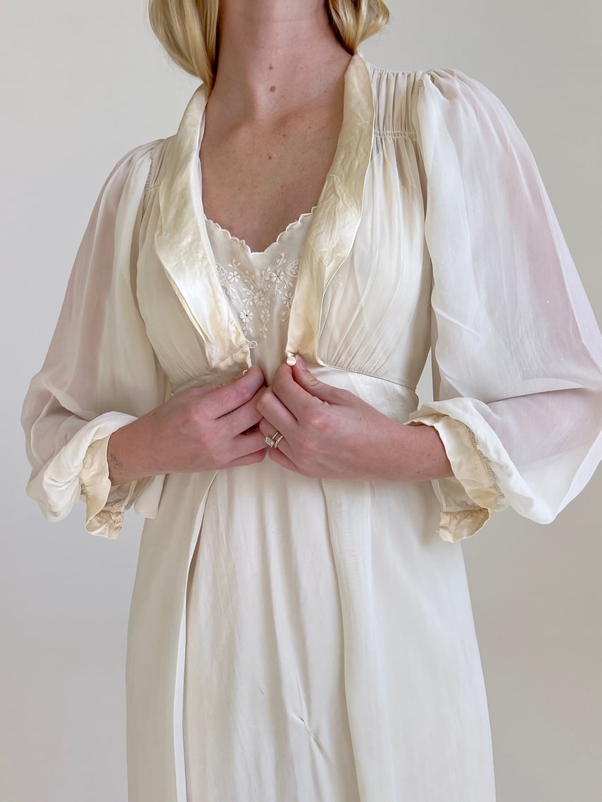 1940's Cream Silk Chiffon Robe | Eveliina Vintage | Miami, FL