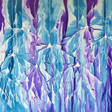 Pyramidal Neurons in Purple and Blue- original ink painting on yupo of brain cells - neuroscience art 