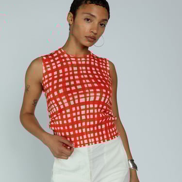MJ Watson Flame Check Cotton Sleeveless Top