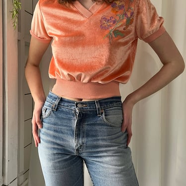 70s Pansy Print Velvet Top