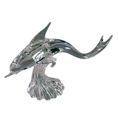 Large Hand-Blown Murano Crystal Leaded Glass Dolphin Sculpture by Archimede Seguso 