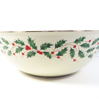 Vintage Lenox Holiday Large Serving Bowl - Lenox Dimension Holiday Cream Gold Holly Bowl 