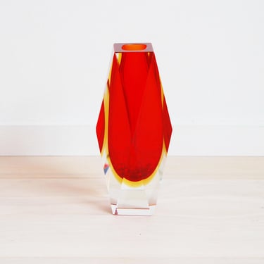 Vintage Sommerso Murano Faceted Cut Glass Art Vase Flavio Poli for Alessandro Mandruzzato Made in Italy 