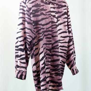 vintage DVF animal print blouse - designer 1980s tiger print lilac and black Diane Von Furstenberg shirt 