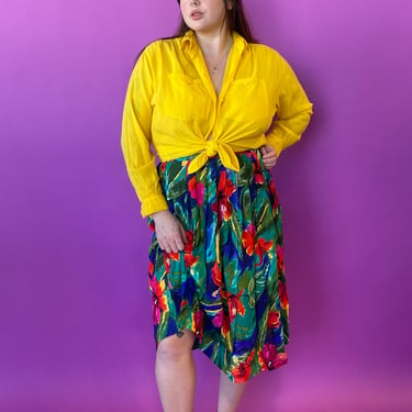 1980s Colorful Tropics Midi Skirt, sz. Large