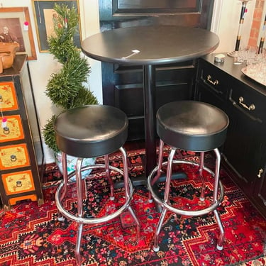 3 pieces barstool set
Table is 38x41.5”
Stools are 14x29” 