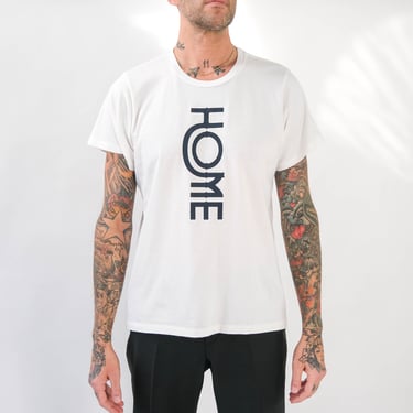 HOME 1969 Classic Vertical Ivory & Navy Single Stitch Tee | John Lennon | Made in USA | 100% Cotton | 1970s Authentic Vintage HOME T-Shirt 