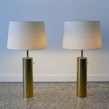 Vintage Nessen Studio NY Brass Cylinder Table Lamps (Pair) 