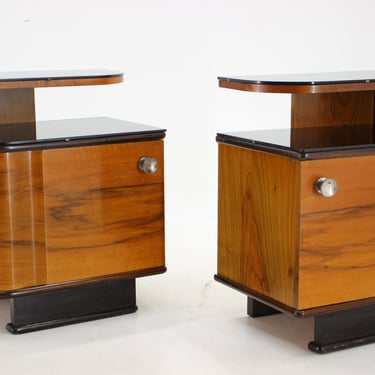 1950s Pair of Bedside Tables in Walnut Veneer, Czechoslovakia 