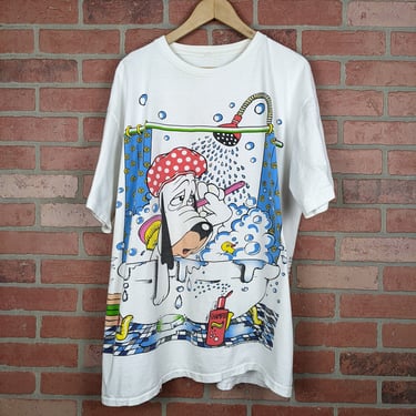 Vintage 1994 Double Sided Droopy Dog Showering ORIGINAL All Over Print Tee - Extra Large 