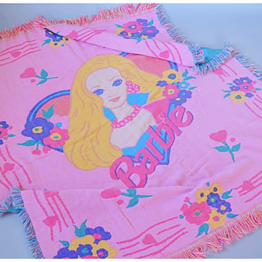 Vintage 1990s Beacon Barbie pink woven jacquard tapestry throw blanket | 1990s 90s 2000s home goods  