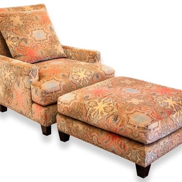 Baker Contemporary Paisley Upholstered Armchair & Ottoman 