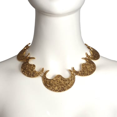 YVES SAINT LAURENT- 1970s Etched Gold Tone Metal Necklace