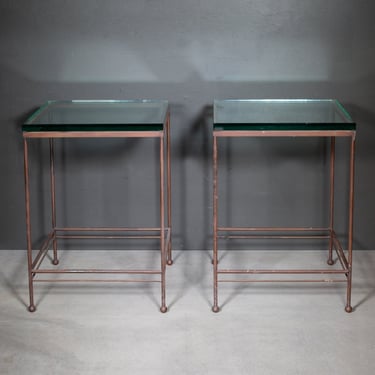 Steel and Glass End Tables-Pair